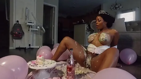 Ny Ebony model enjoys birthday cake mine film